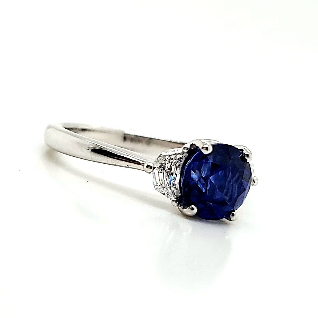 Intense Blue Round Sri Lankan Sapphire cts 1. 82 Engagement Ring