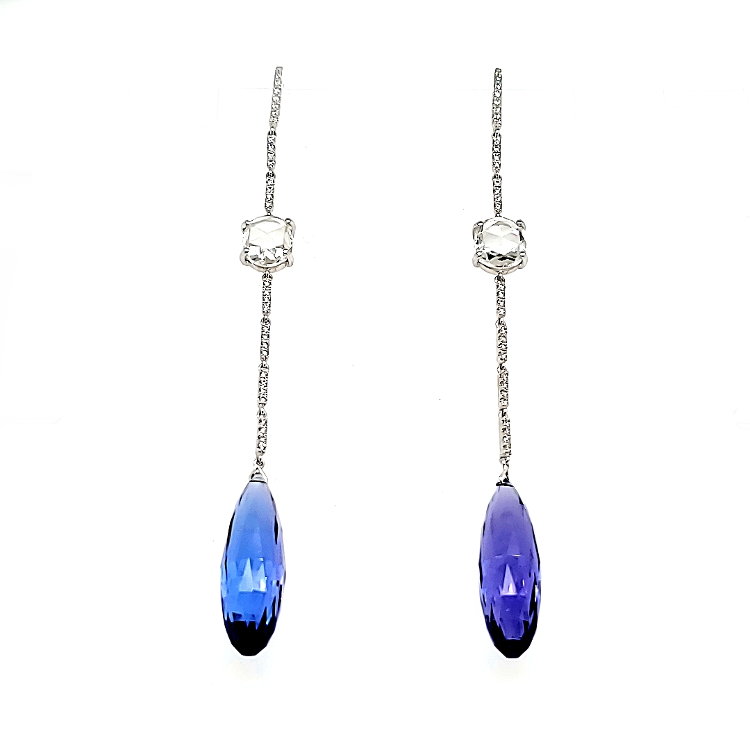 Tanzanite and Rose-Cut Diamond Drop Earrings in 18k White Gold