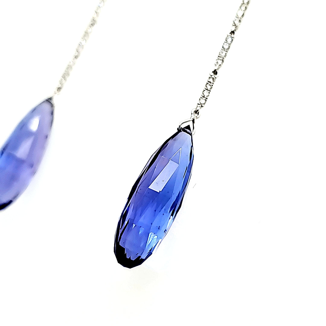 Tanzanite and Rose-Cut Diamond Drop Earrings in 18k White Gold