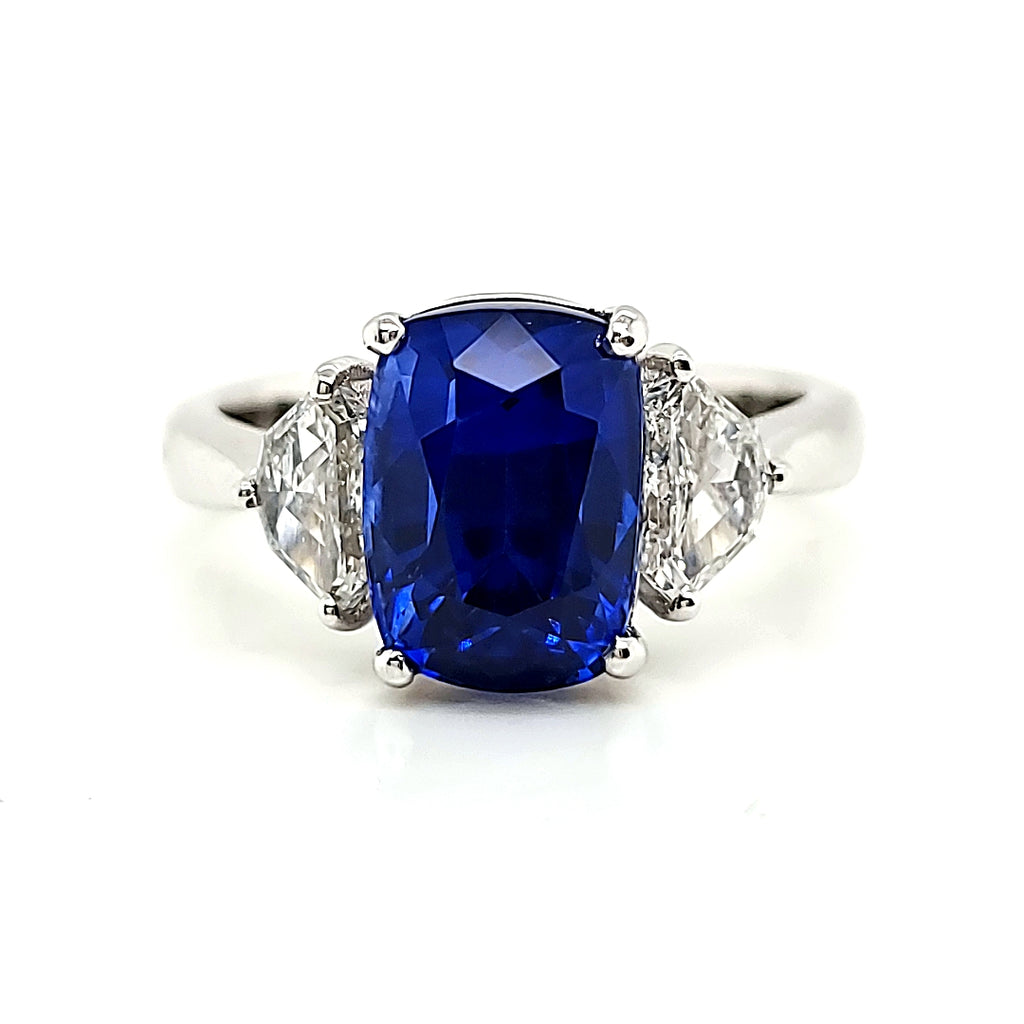 Intense Cornflower Blue Sapphire Cushion Cts 4.47 Diamond Engagement Ring