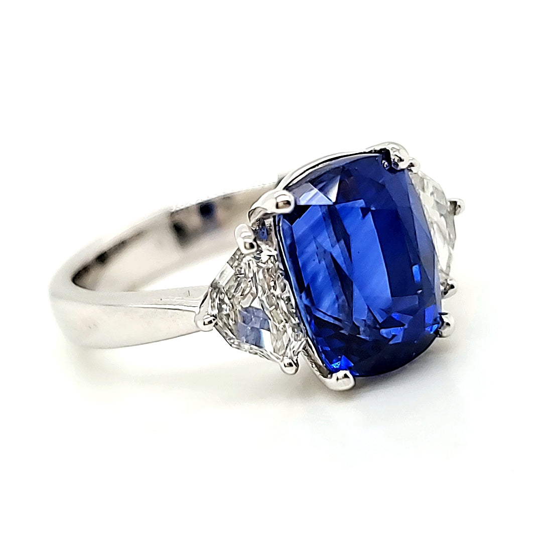 Intense Cornflower Blue Sapphire Cushion Cts 4.47 Diamond Engagement Ring