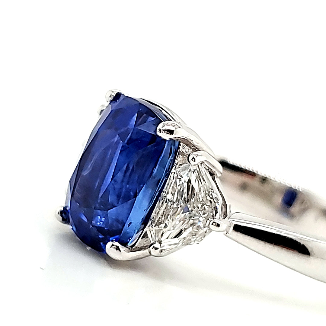 Intense Cornflower Blue Sapphire Cushion Cts 4.47 Diamond Engagement Ring
