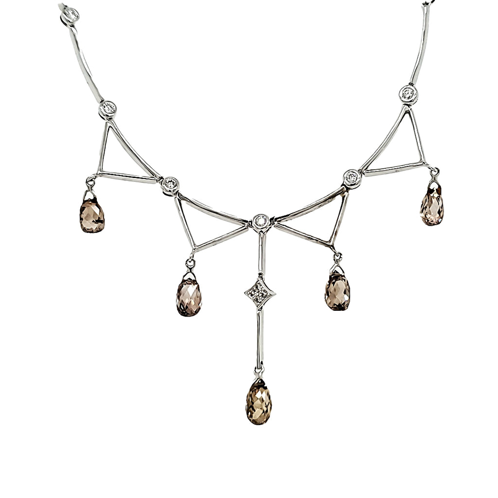 Fancy Brown Diamond Briolette and White Diamond Necklace 18k Gold