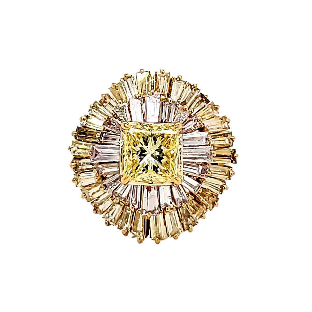 18K White Gold 1.06 cts Yellow Diamond with Pink Diamond Ring