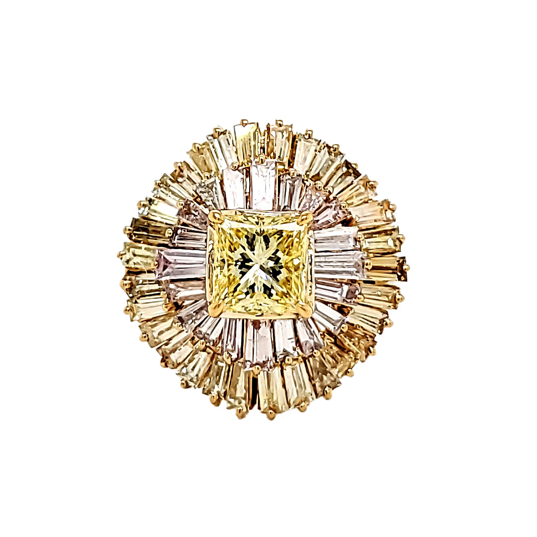 18K White Gold 1.06 cts Yellow Diamond with Pink Diamond Ring