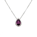 18k White Gold Pear-Shaped Purple Sapphire Cts 2.43 Round Diamond Necklace