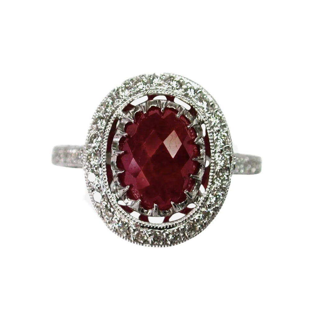 8k White Gold Ruby Cts 2.74 Diamond Engagement Ring