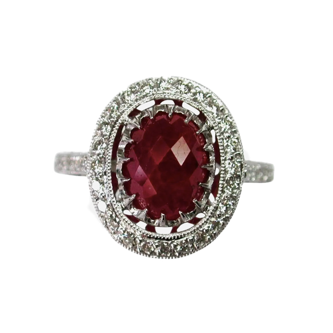 8k White Gold Ruby Cts 2.74 Diamond Engagement Ring