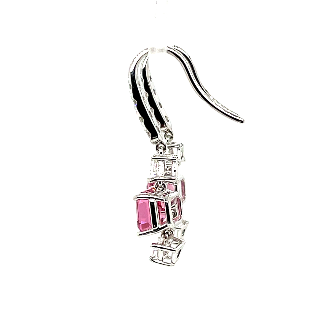 No Heat Pink Spinel Cts 4.21 and Diamond Dangle Earrings