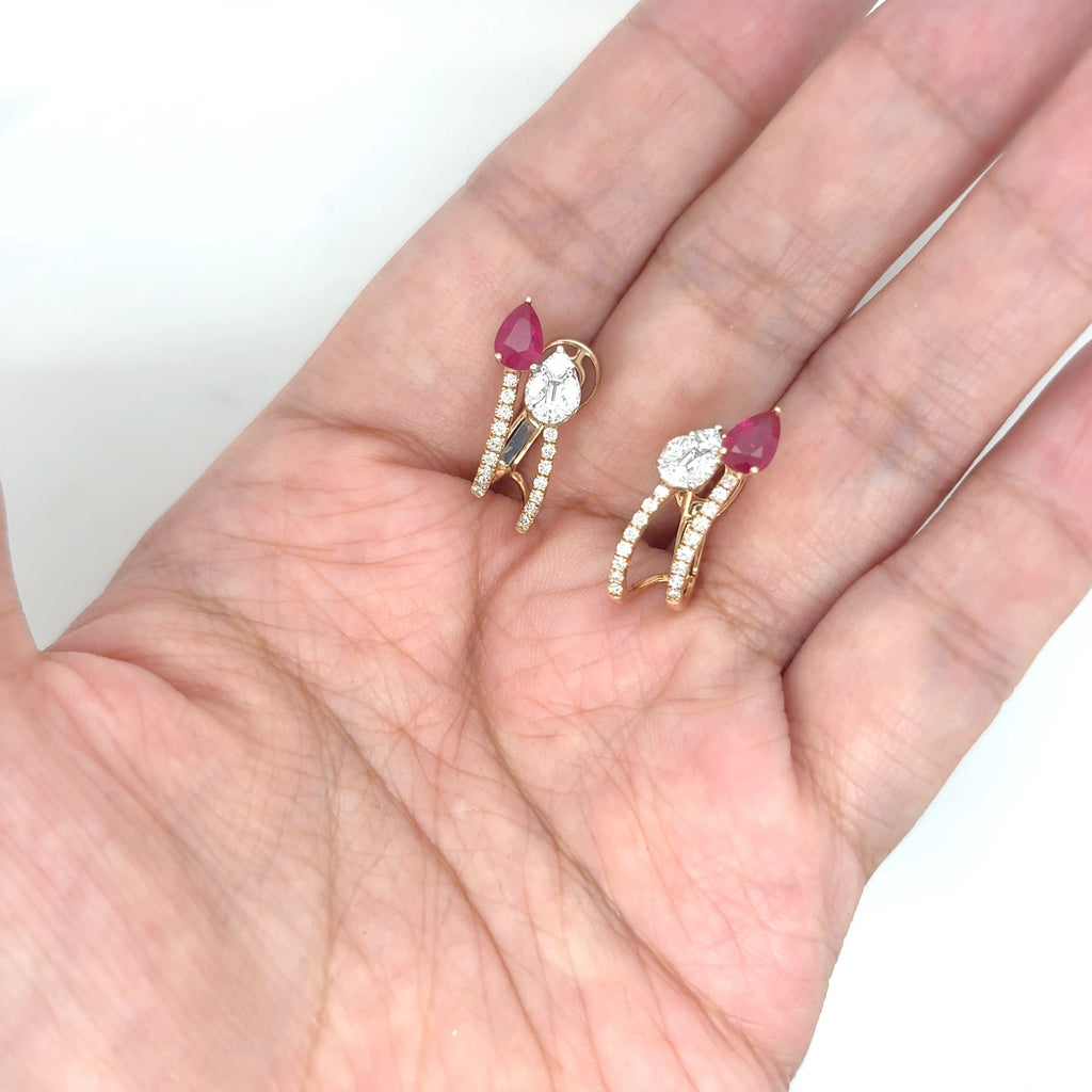 Two Stones Ruby Earrings - BV 14