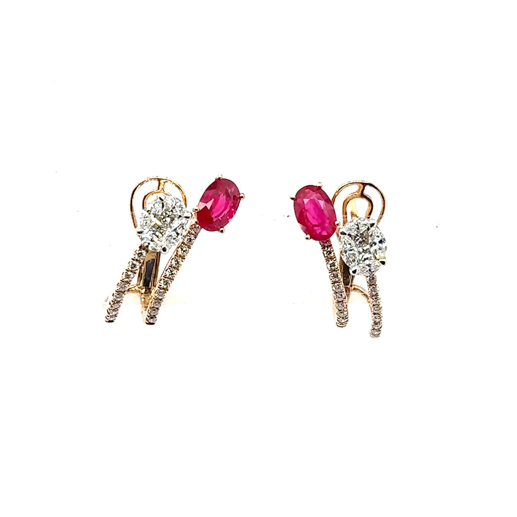 Ruby Diamond Oval Earrings - BV 15