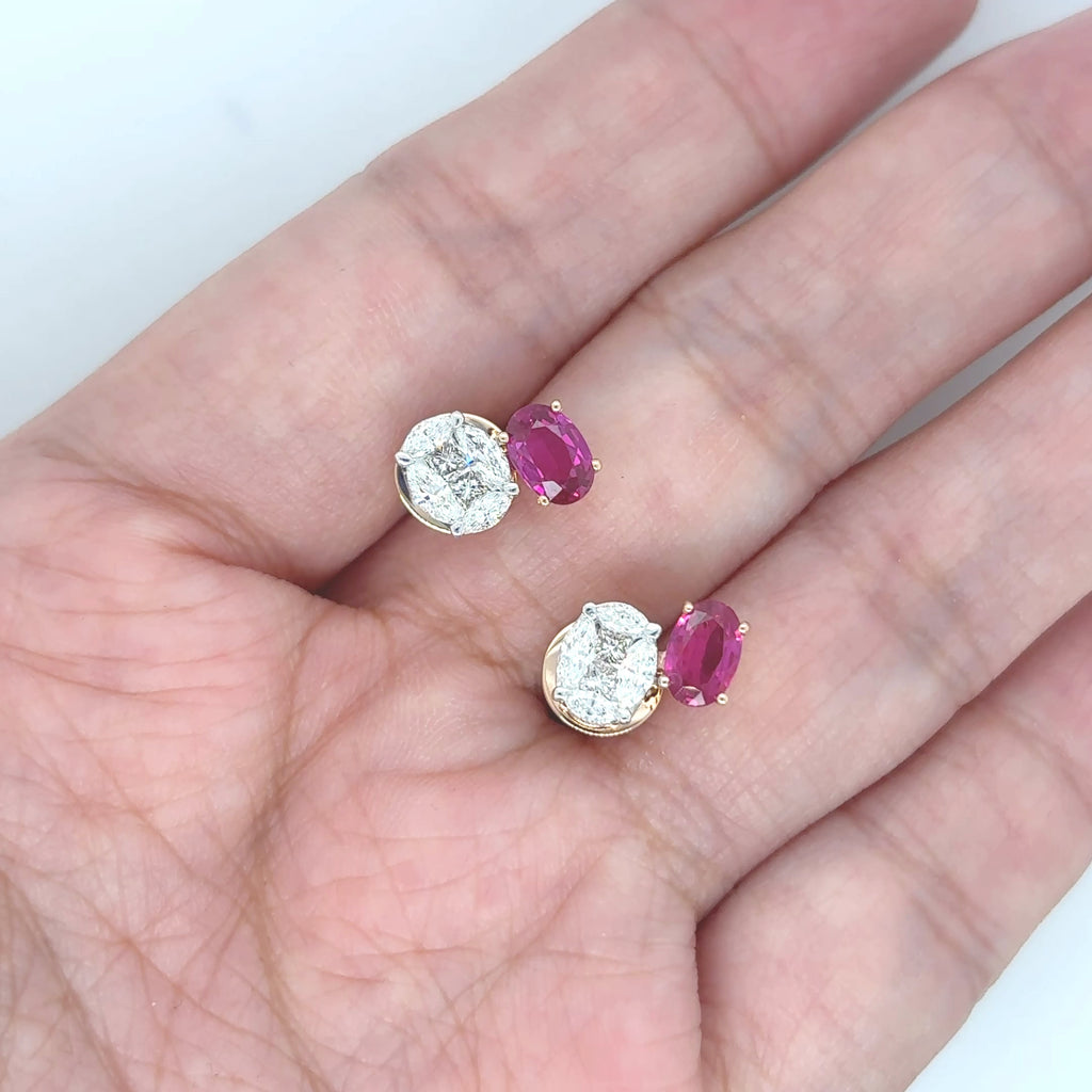Two Stones Ruby Diamond Earrings - BV 17