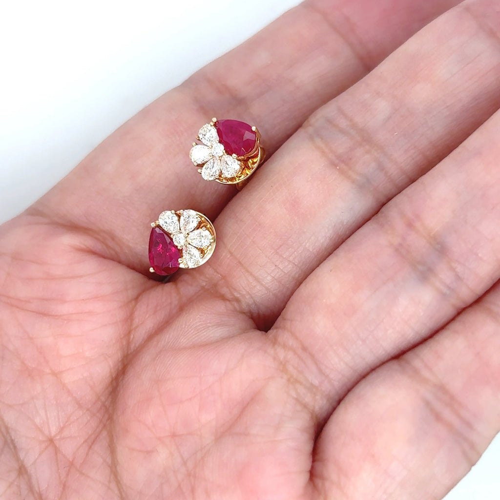 Half Flower Diamond Ruby Earring - BV 18
