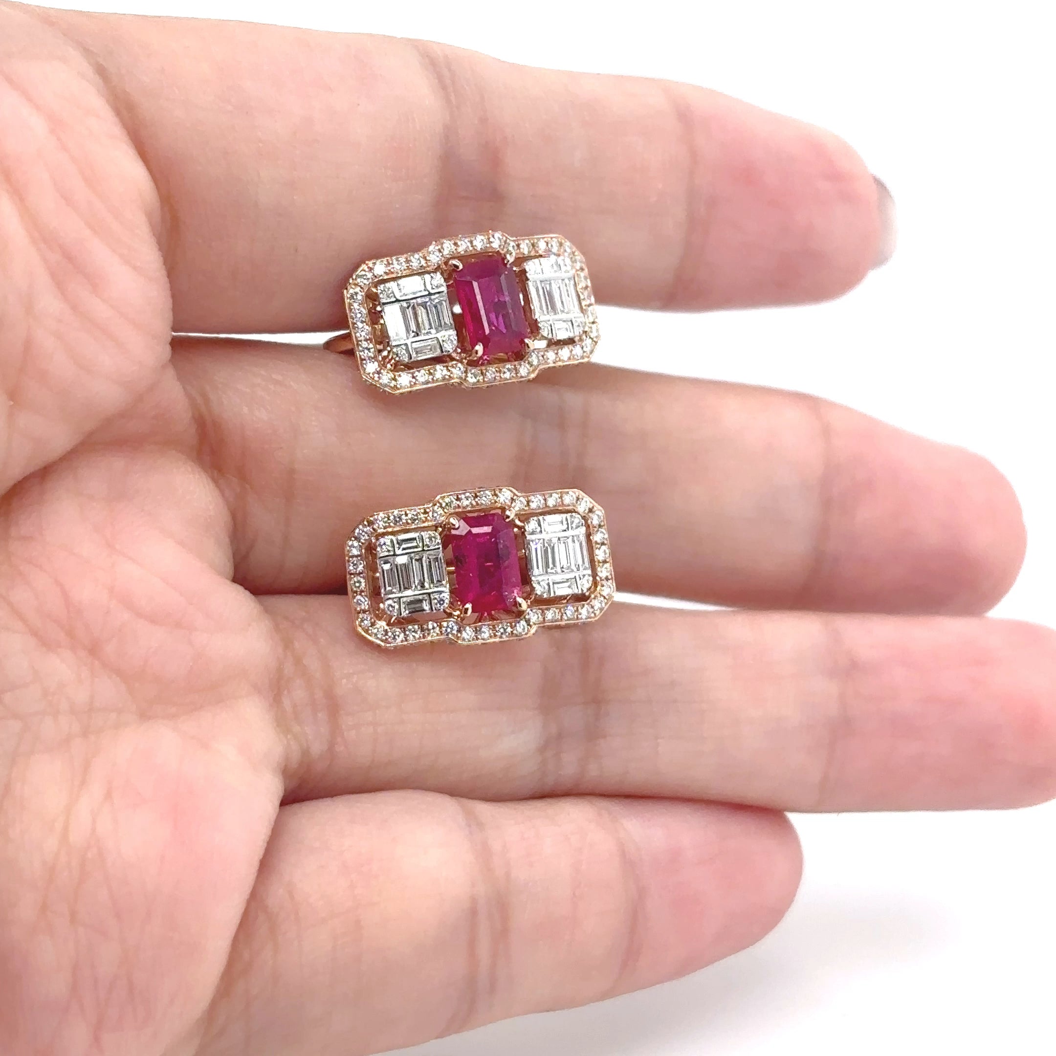 18K Ruby Diamond Rectangle Earrings - BV 1