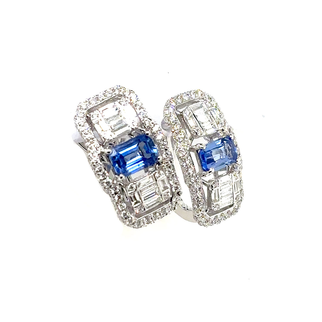 18K Sapphire Diamond Rectangle Earrings - BV 2