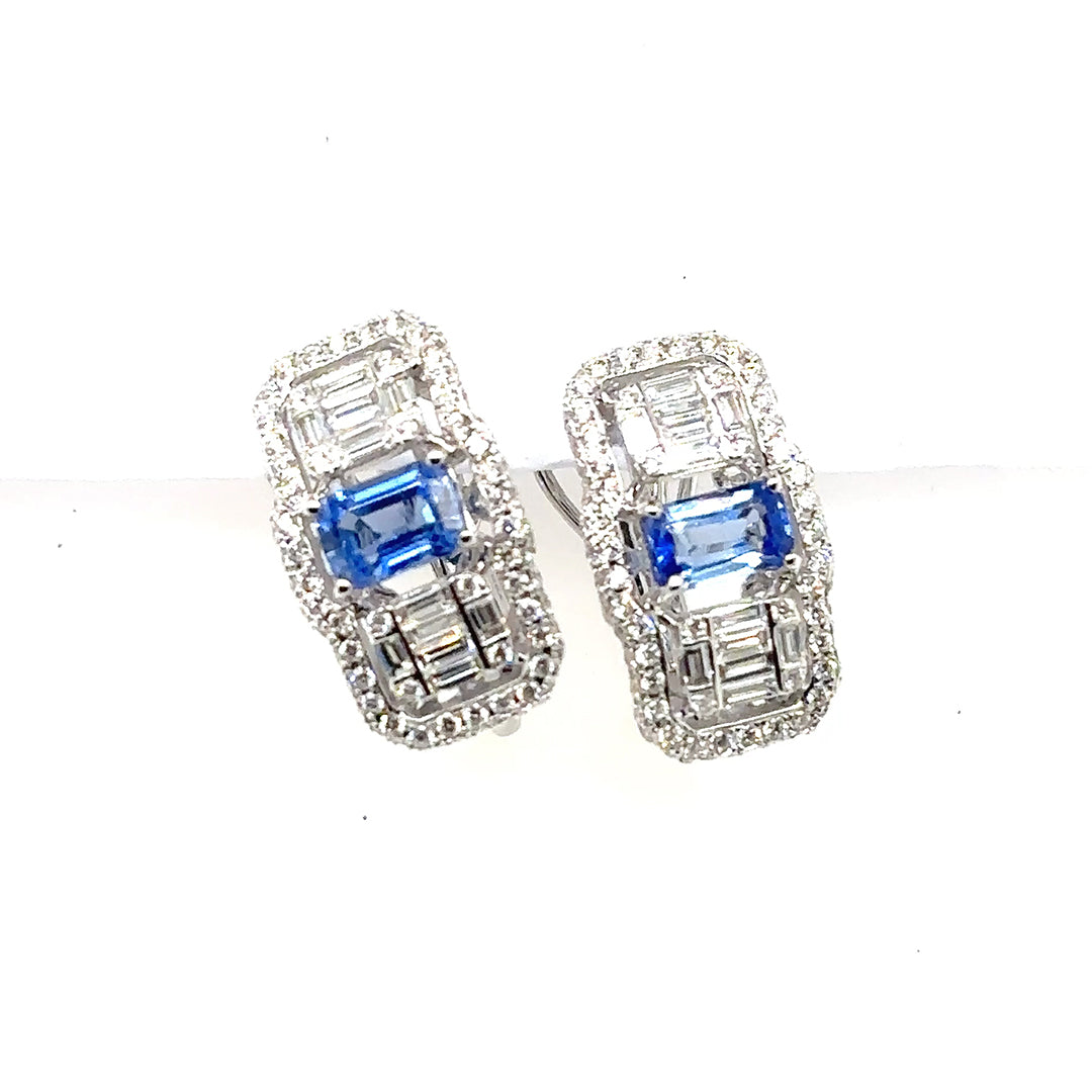 18K Sapphire Diamond Rectangle Earrings - BV 2