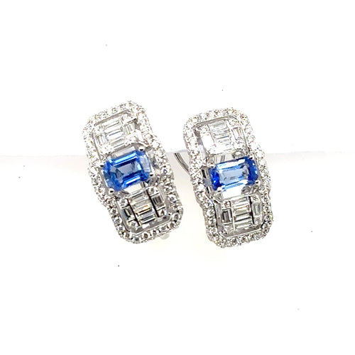 18K Sapphire Diamond Rectangle Earrings - BV 2