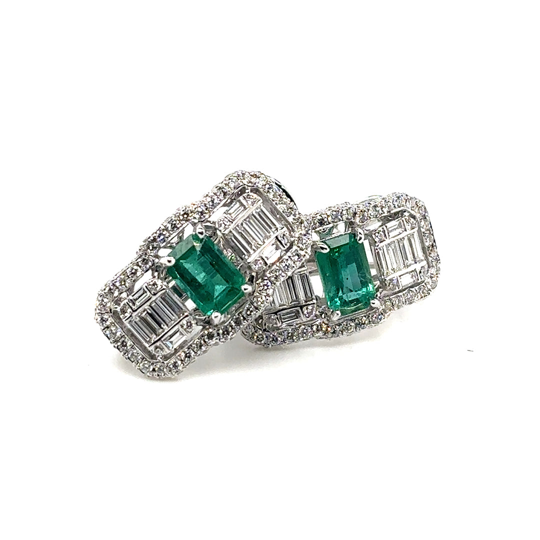 18K Emerald Diamond Rectangle Earrings - BV 3