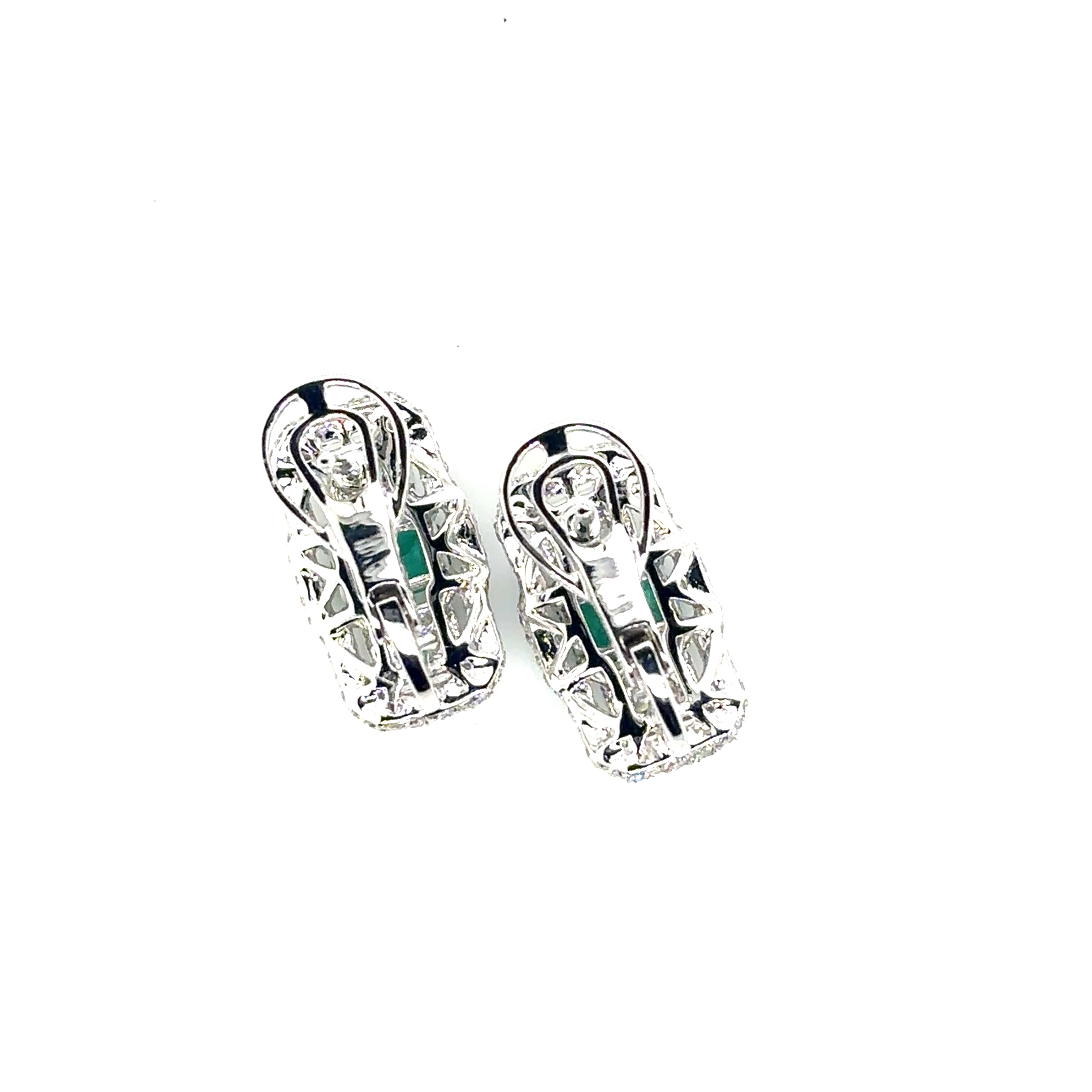 18K Emerald Diamond Rectangle Earrings - BV 3