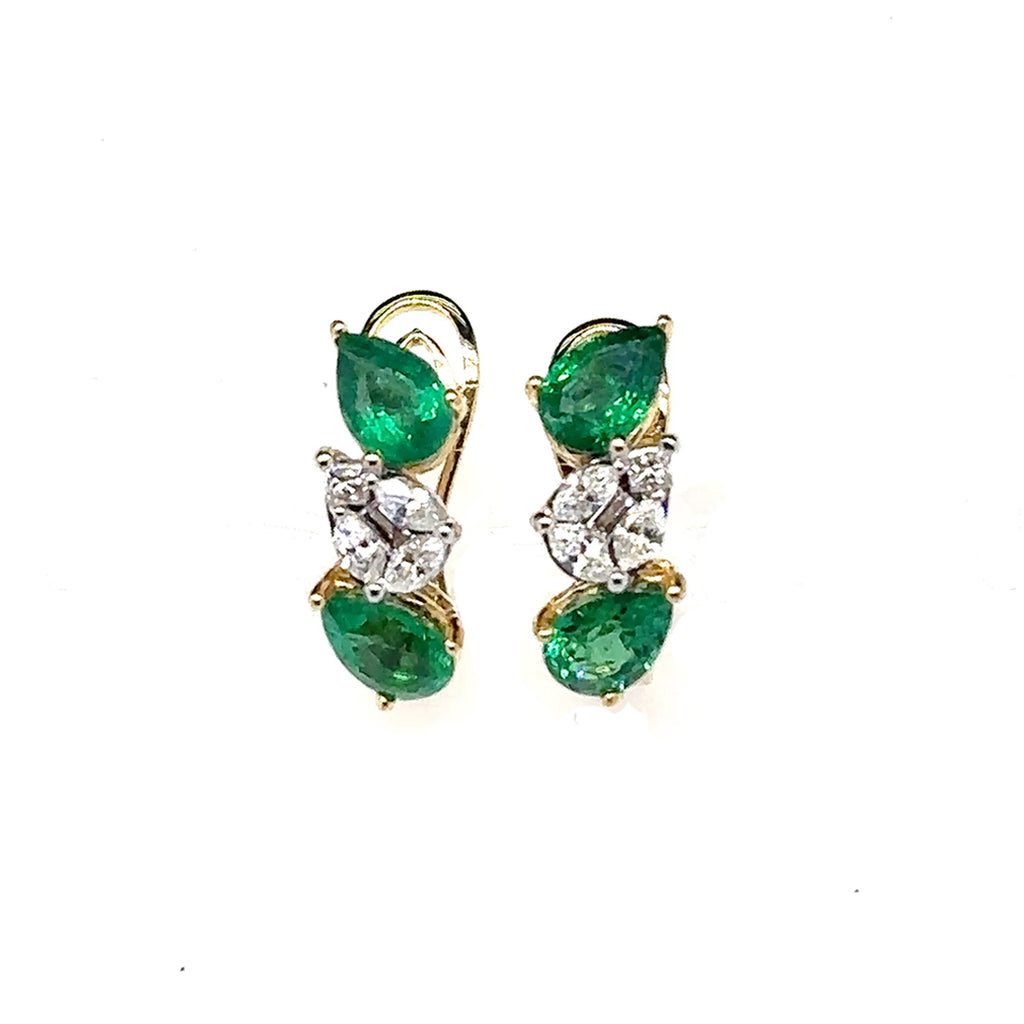 Three Stones Emerald Diamond Earrings - BV 4