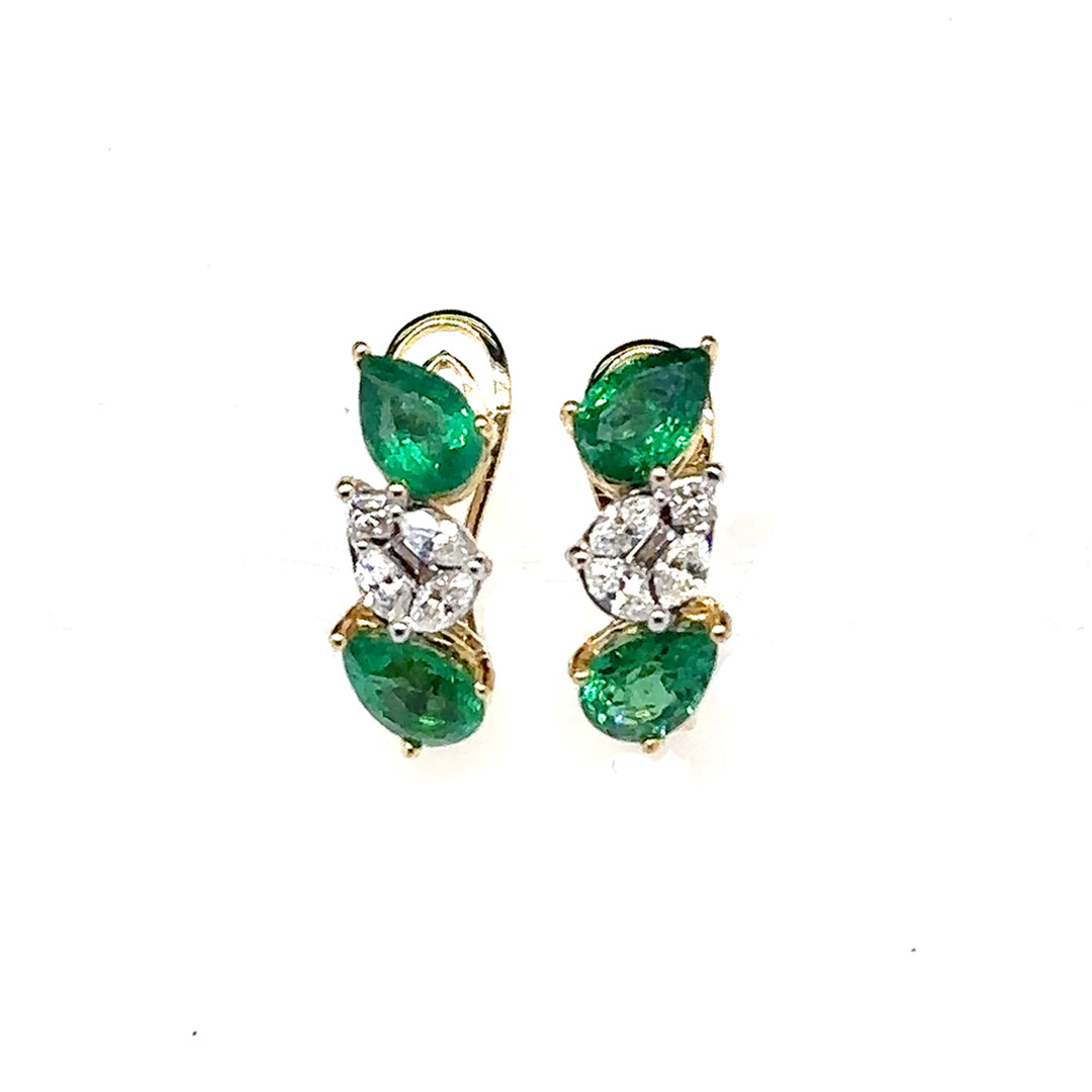 Three Stones Emerald Diamond Earrings - BV 4