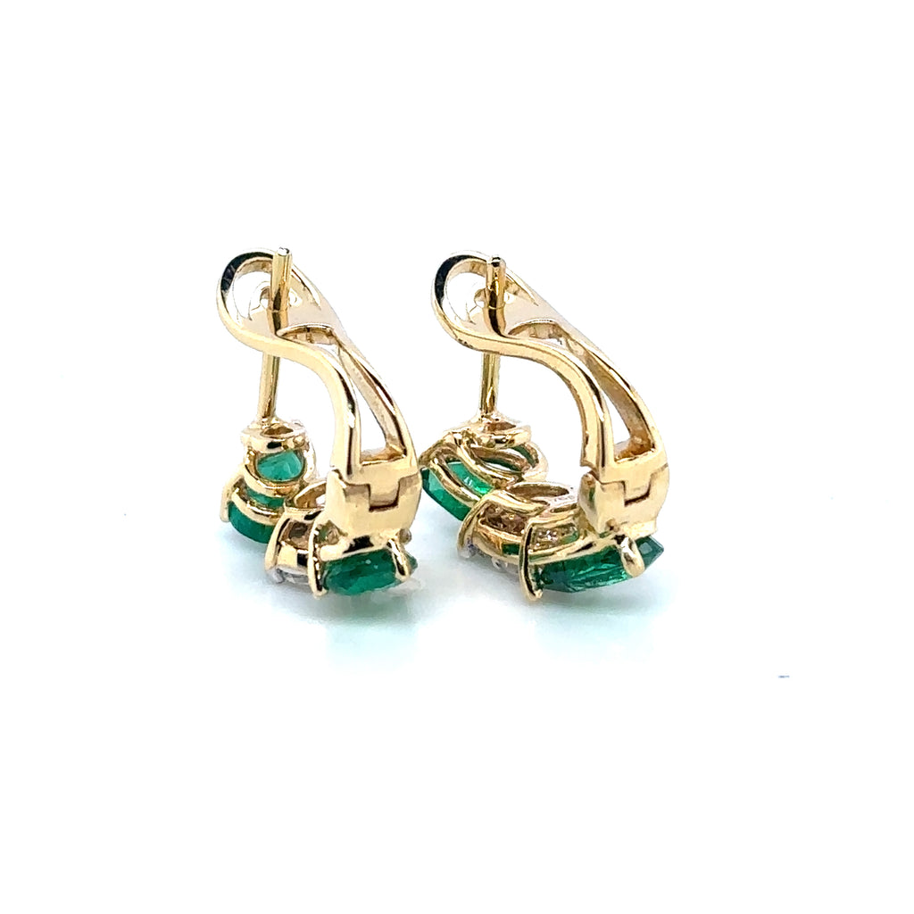Three Stones Emerald Diamond Earrings - BV 4