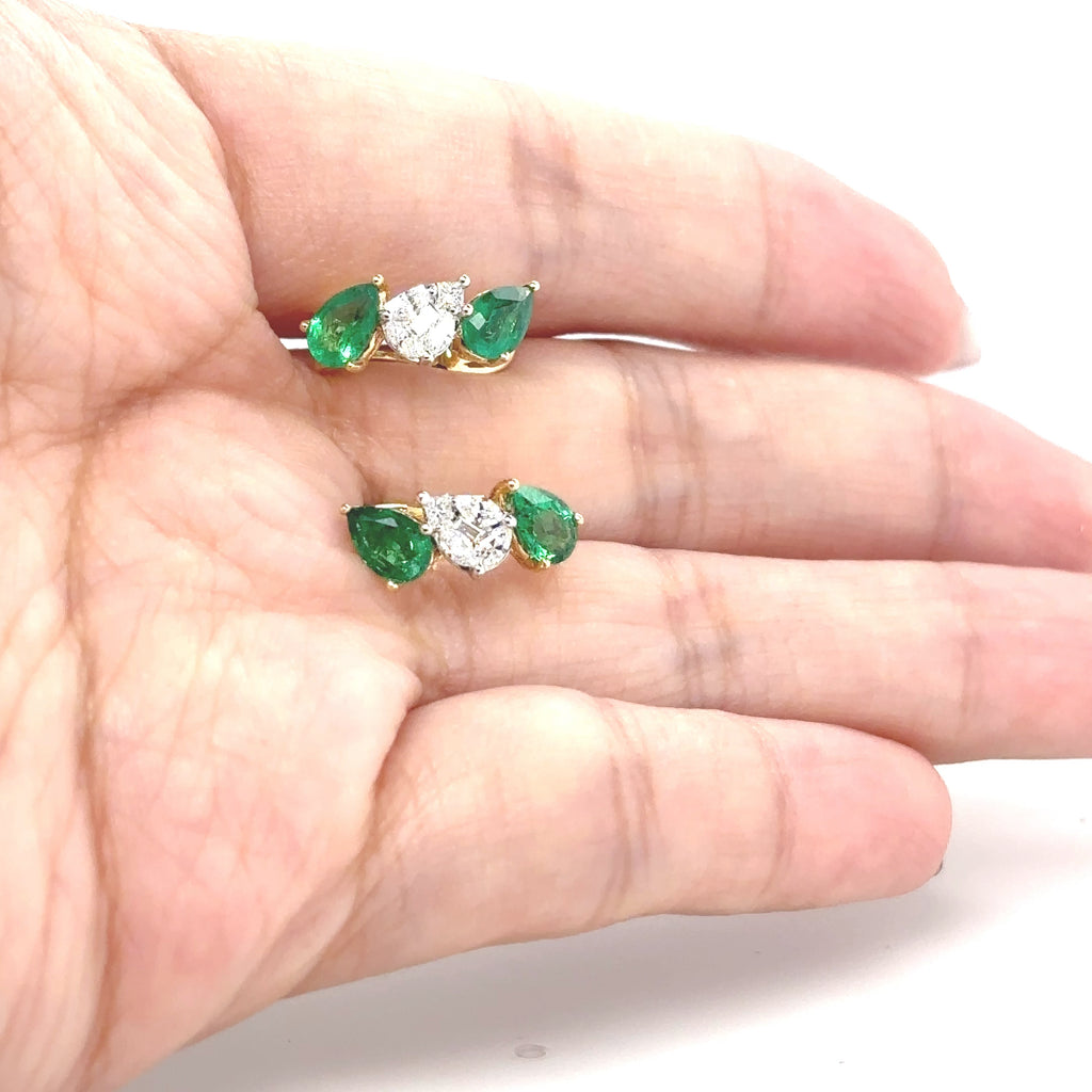 Three Stones Emerald Diamond Earrings - BV 4