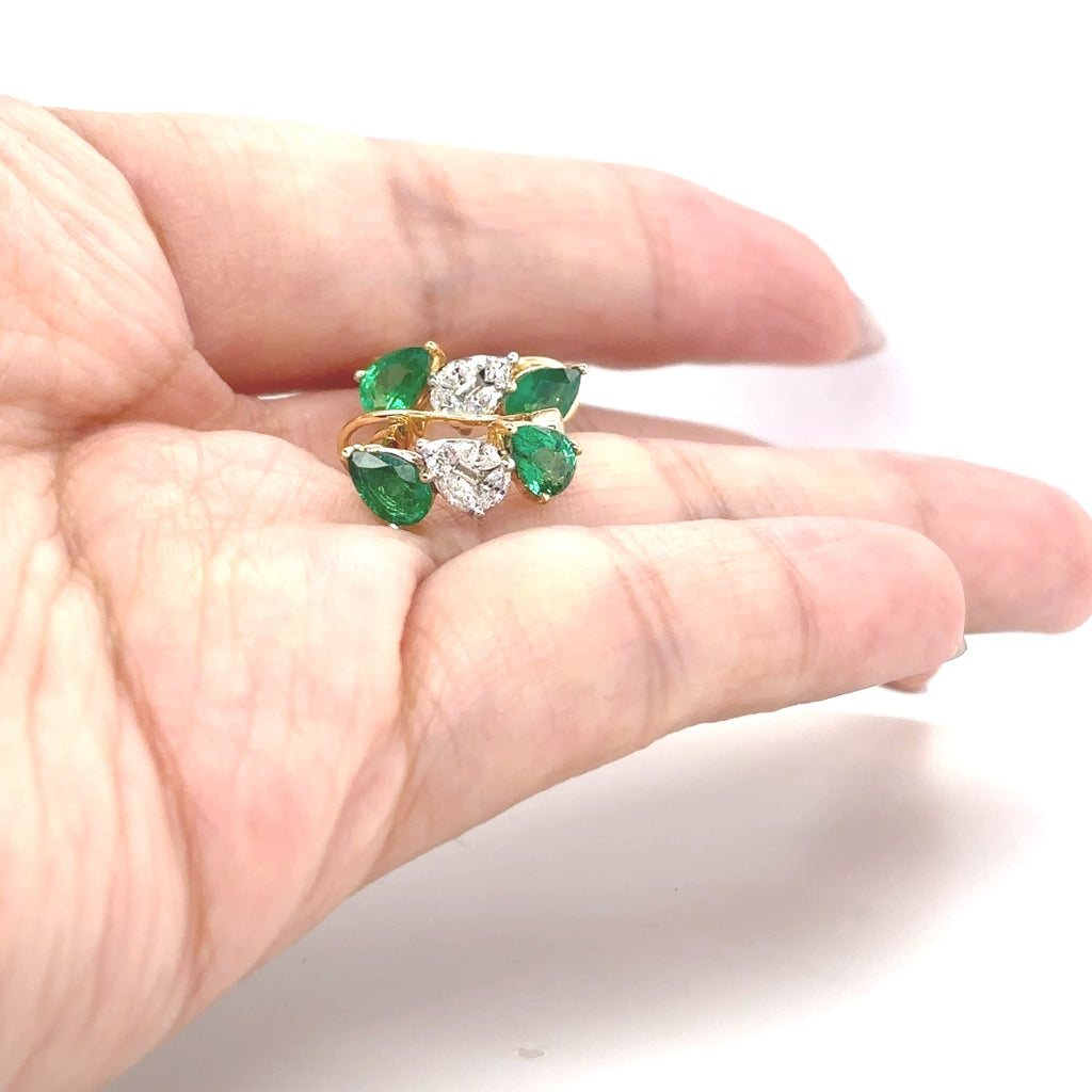 Three Stones Emerald Diamond Earrings - BV 4