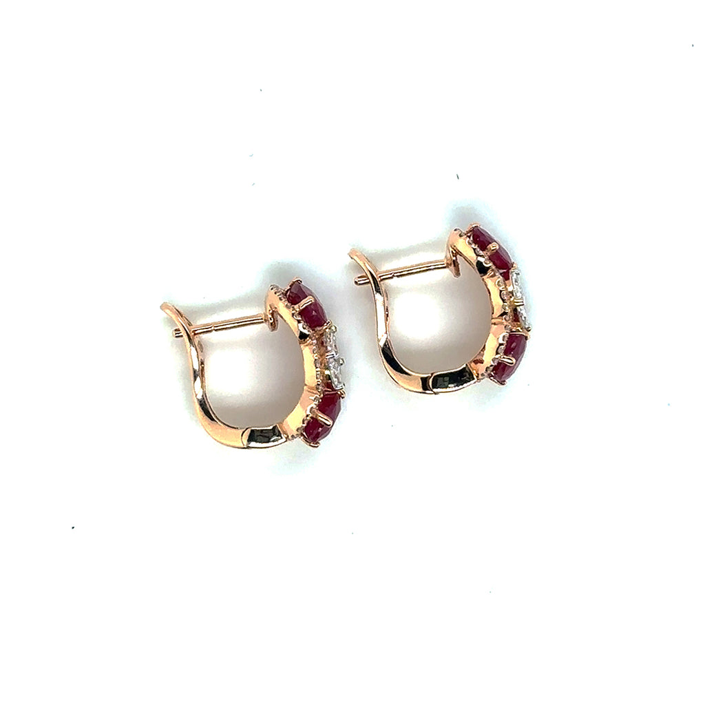 Three Stones Ruby Diamond Oval Earrings - BV 5