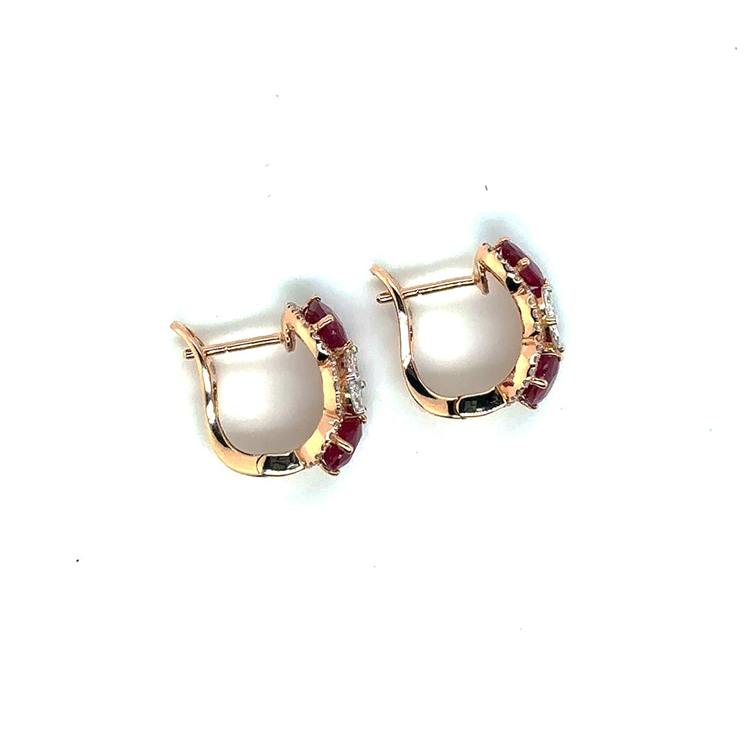 Three Stones Ruby Diamond Oval Earrings - BV 5