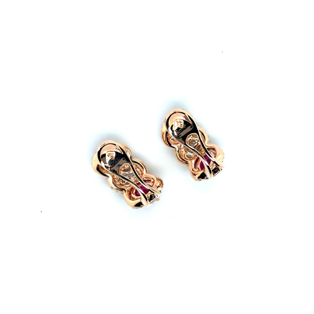 Three Stones Ruby Diamond Oval Earrings - BV 5