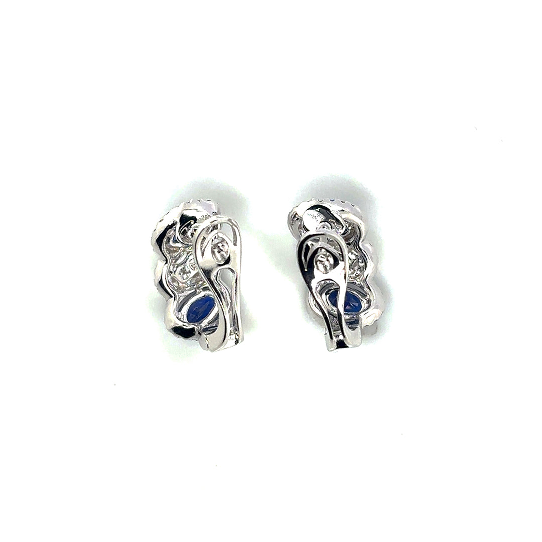 Three Stones Sapphire Diamond Oval Earrings - BV 6