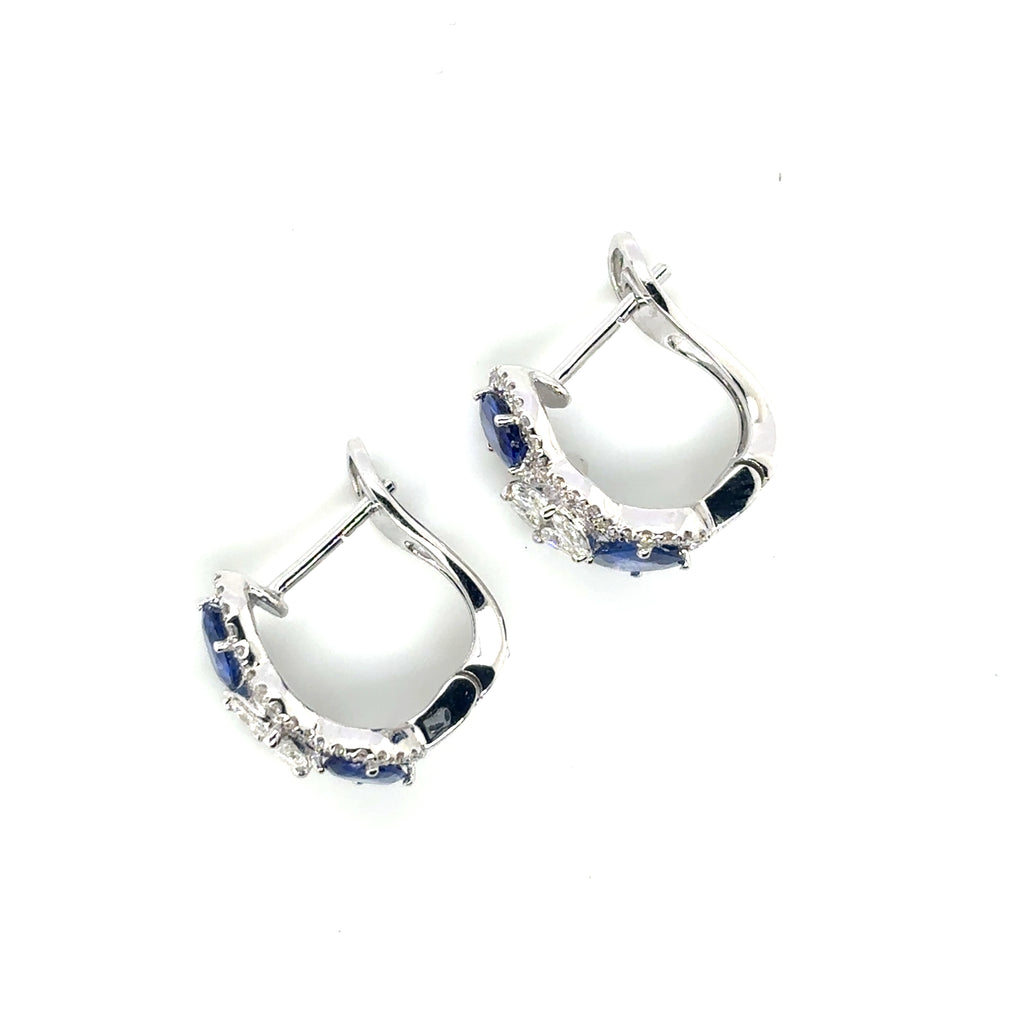Three Stones Sapphire Diamond Oval Earrings - BV 6
