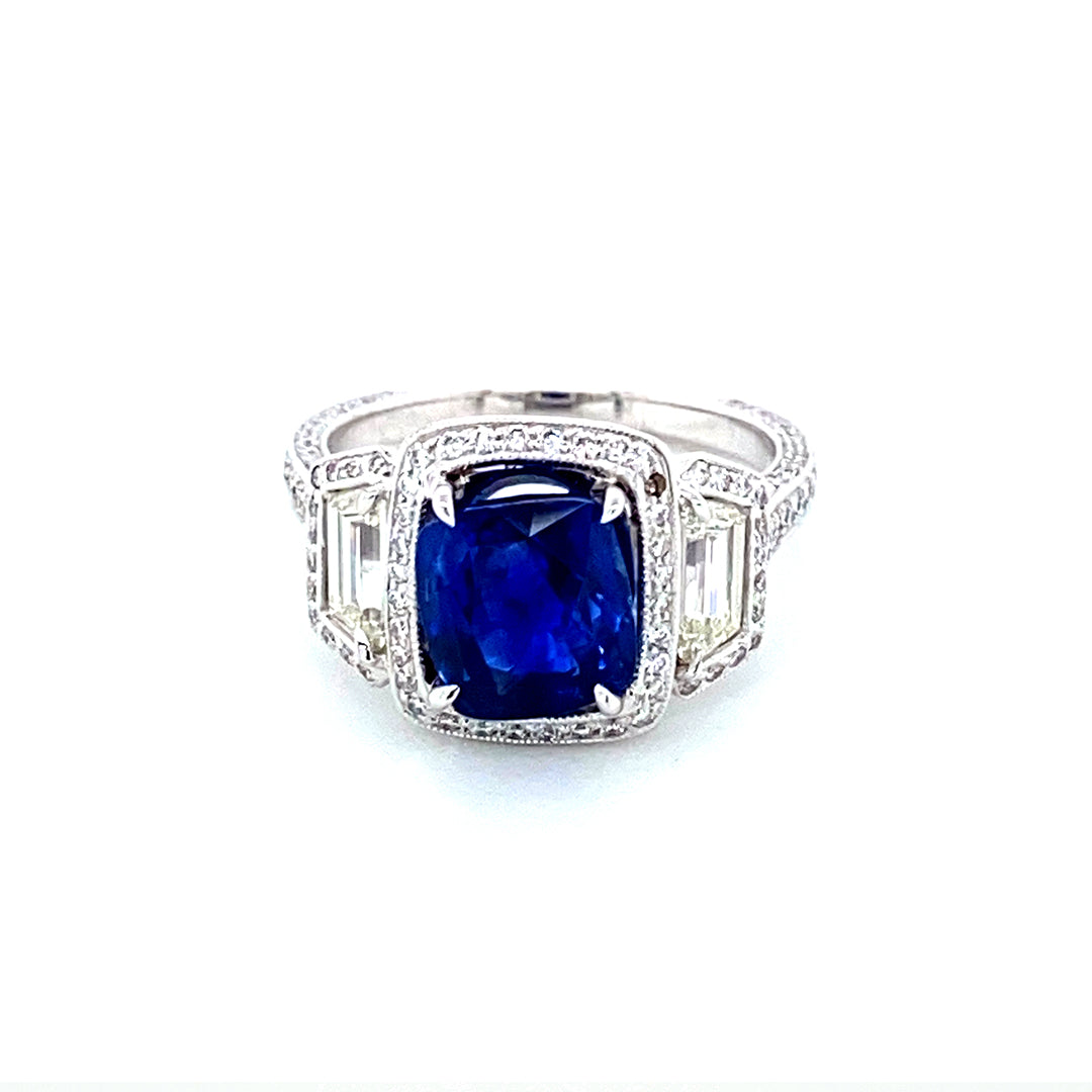 18K White Gold 3.02 cts Sapphire and Diamond Ring