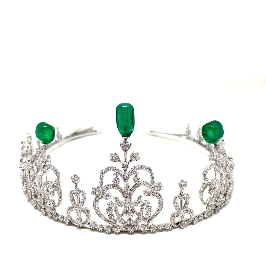 Rare Himalayan Mountain Emerald and Diamond convertible Tiara/Necklace