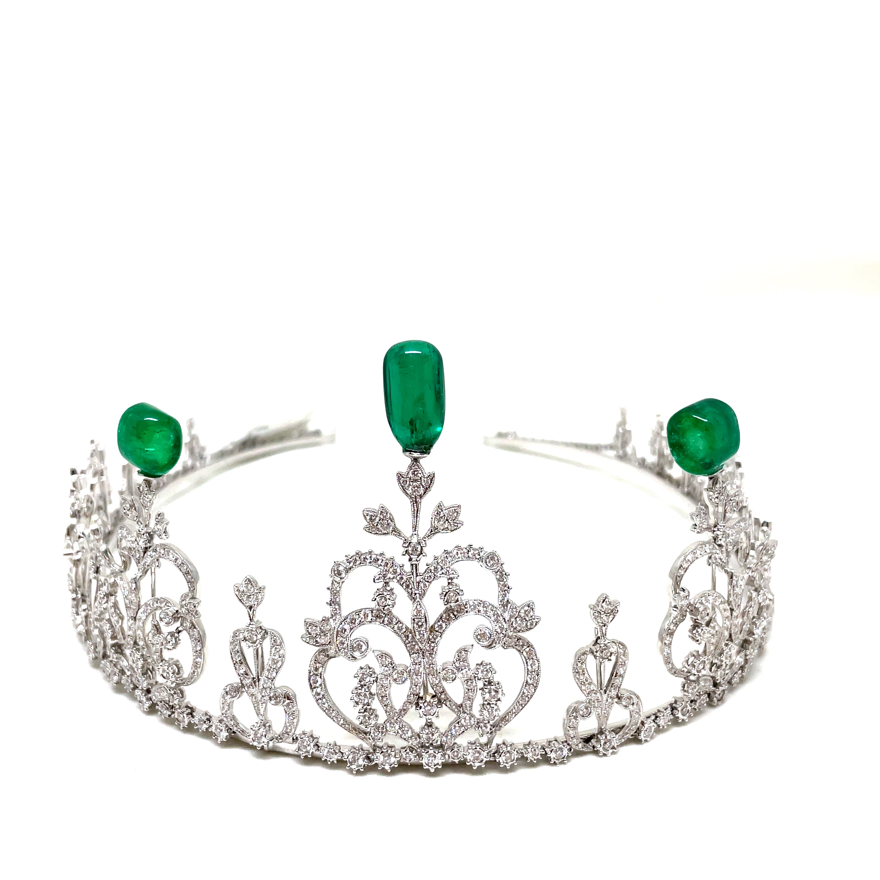 Rare Himalayan Mountain Emerald and Diamond convertible Tiara/Necklace