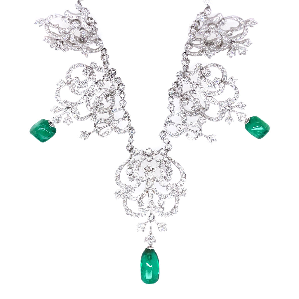 Rare Himalayan Mountain Emerald and Diamond convertible Tiara/Necklace