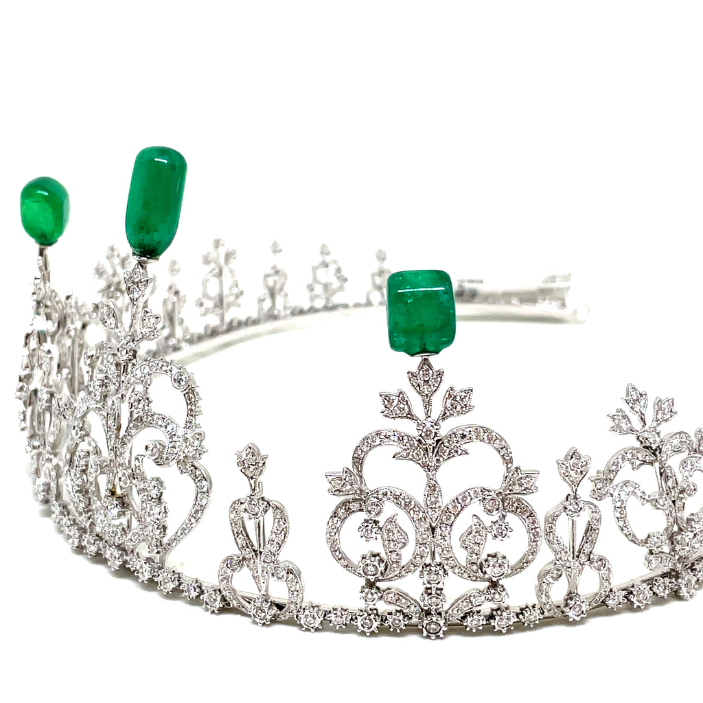 Rare Himalayan Mountain Emerald and Diamond convertible Tiara/Necklace