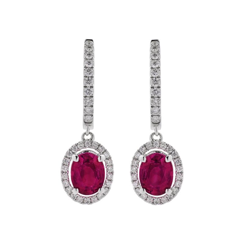 GRS Certified No Heat Burma 3.59 cts Pinkish Red Ruby Earrings