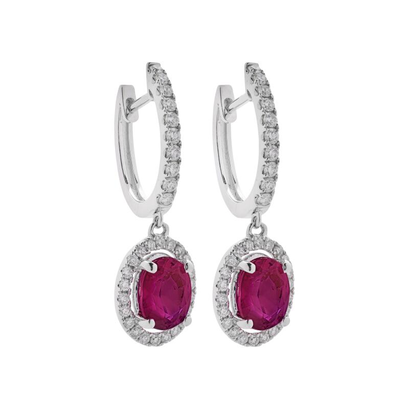 GRS Certified No Heat Burma 3.59 cts Pinkish Red Ruby Earrings