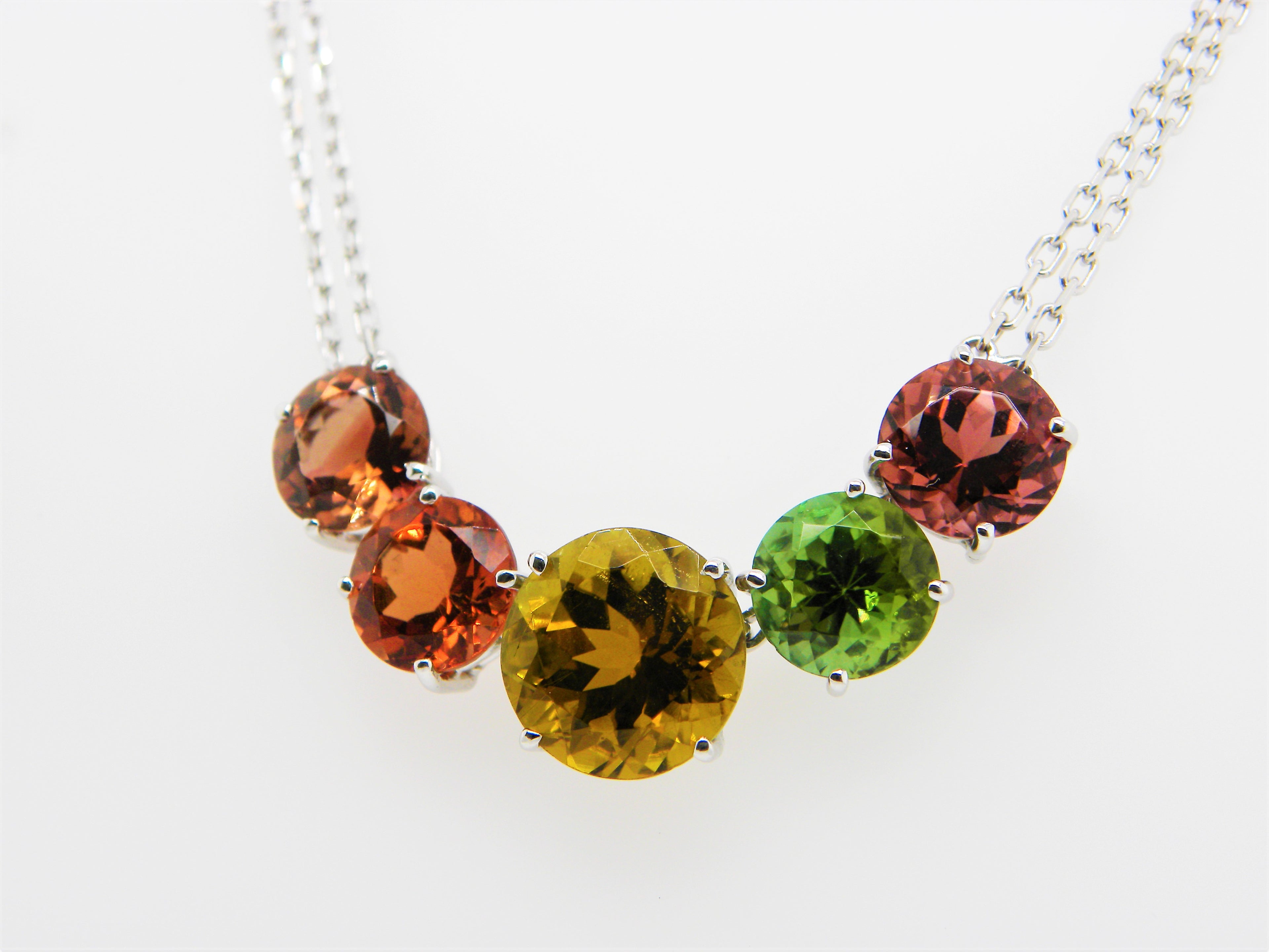 17.80 Carat Fancy Colored Tourmalines and 18 Karat White Gold Pendant Necklace