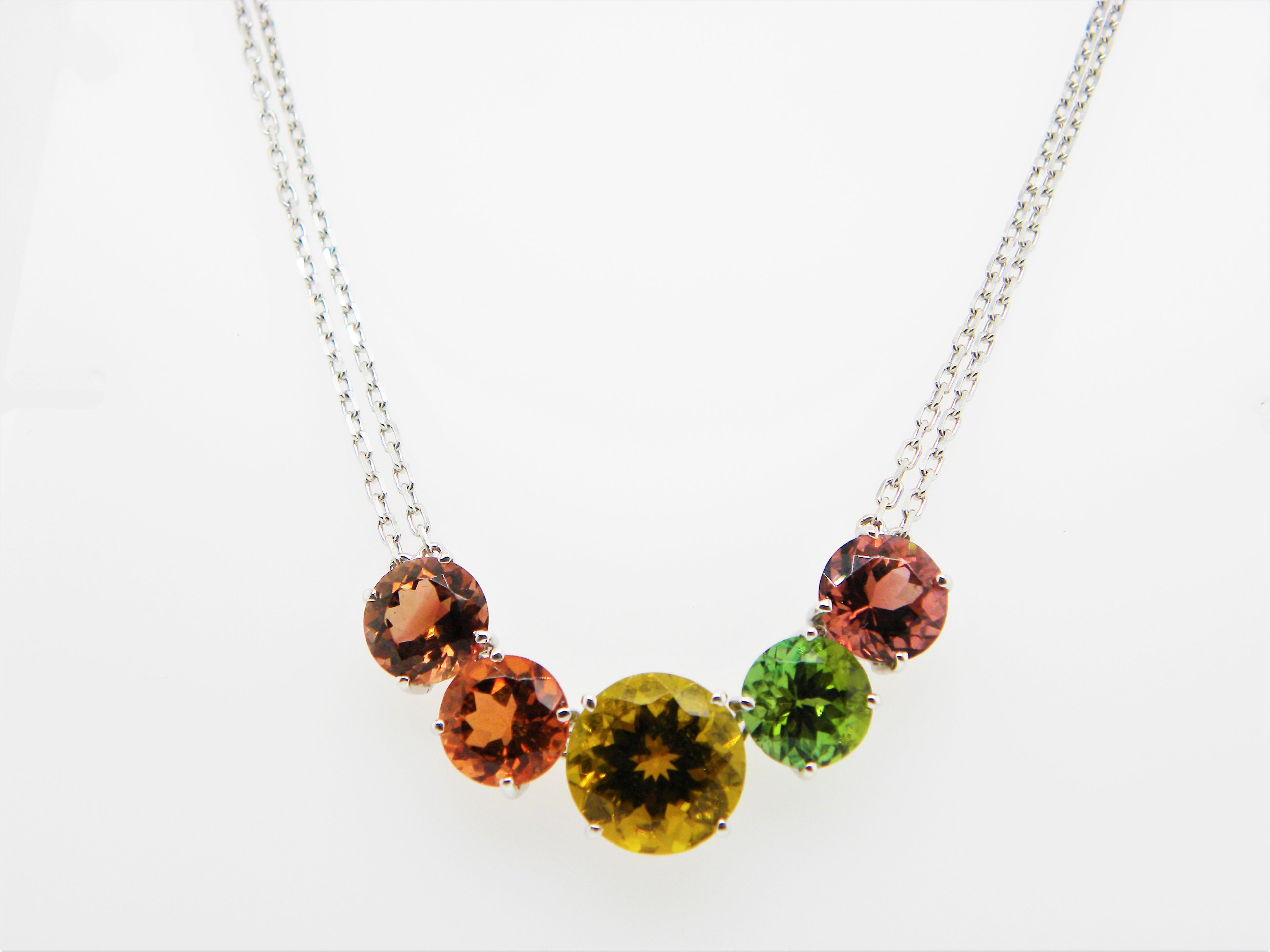 17.80 Carat Fancy Colored Tourmalines and 18 Karat White Gold Pendant Necklace