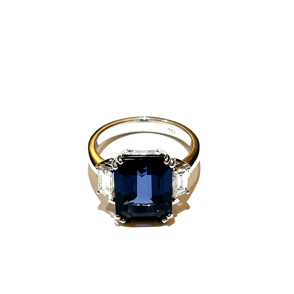 GRS Certified 6.91 carats Natural Sri Lankan Greyish Blue Spinel Octagon Diamond Engagement Ring