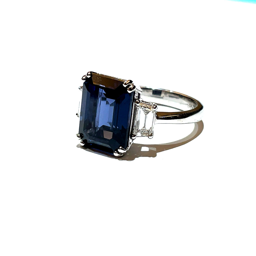 GRS Certified 6.91 carats Natural Sri Lankan Greyish Blue Spinel Octagon Diamond Engagement Ring