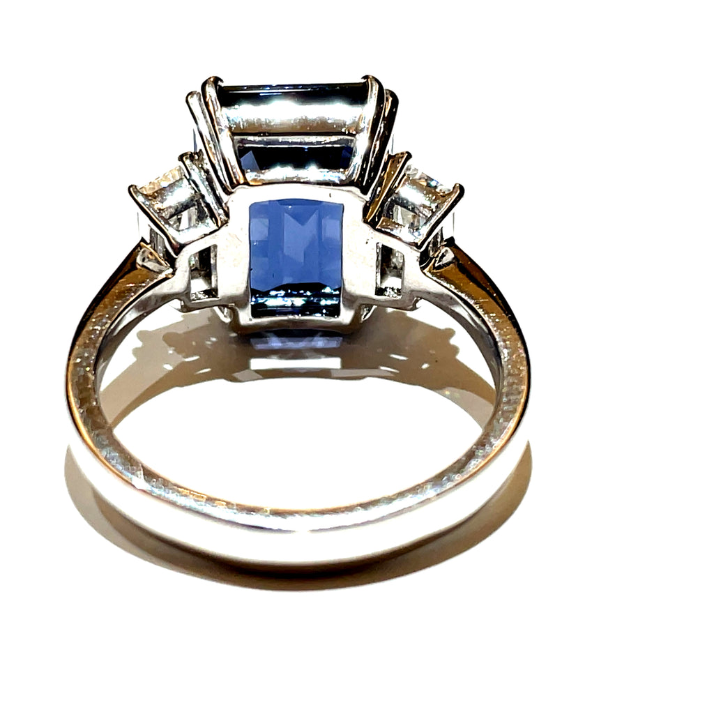 GRS Certified 6.91 carats Natural Sri Lankan Greyish Blue Spinel Octagon Diamond Engagement Ring