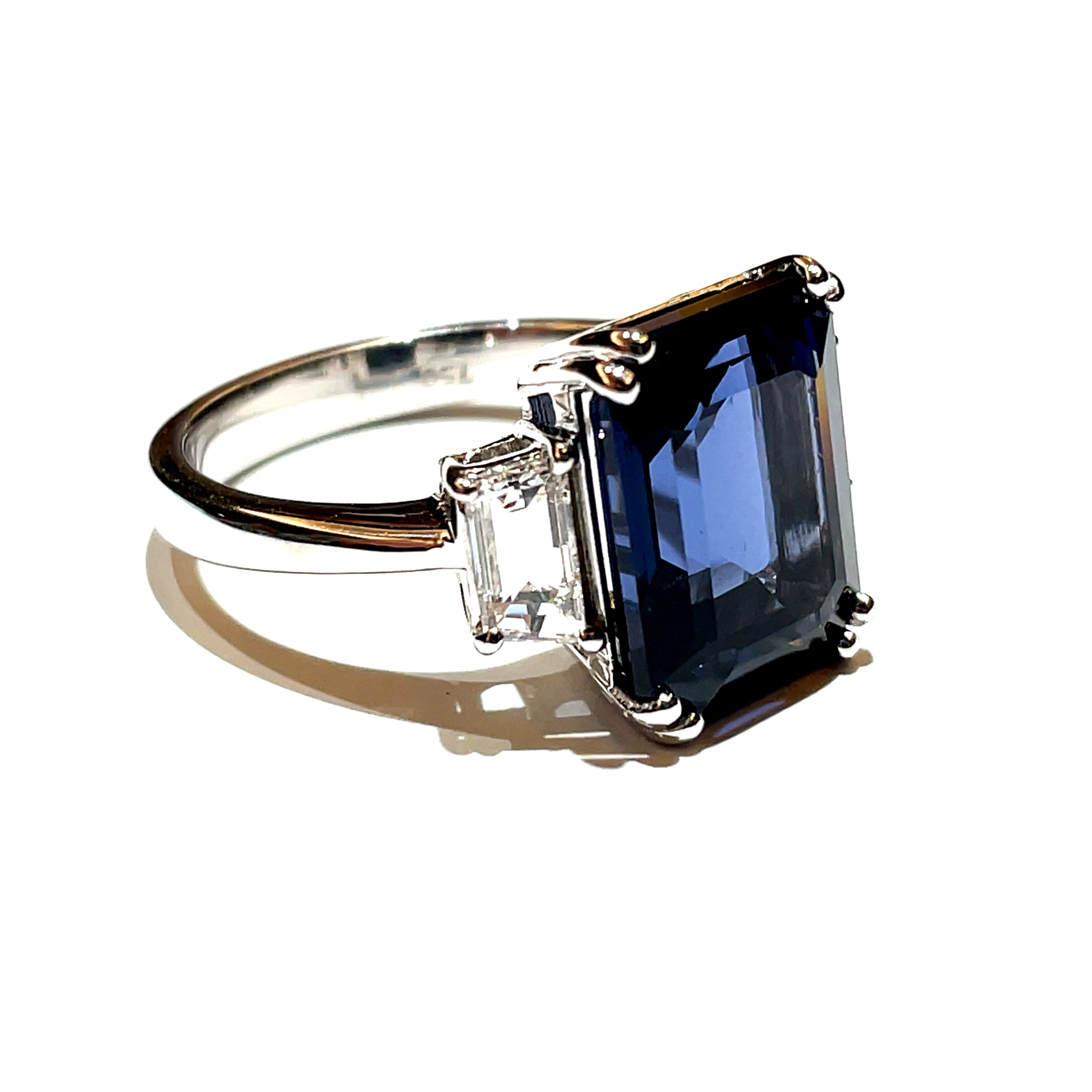 GRS Certified 6.91 carats Natural Sri Lankan Greyish Blue Spinel Octagon Diamond Engagement Ring