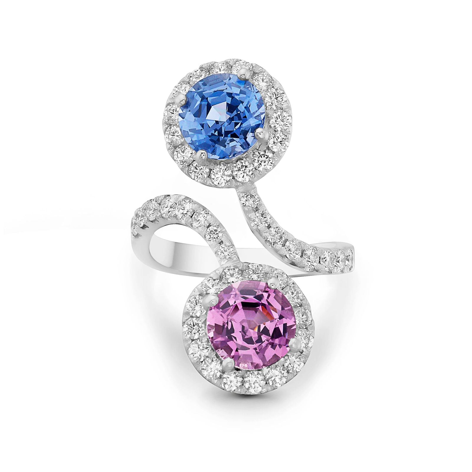 18K White Gold Pink and Blue Sapphire Entangle Ring