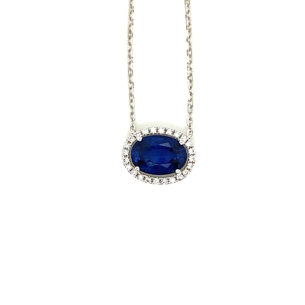 2.29 Carat Oval-Cut Vivid Blue Sapphire and White Diamond Pendant Necklace