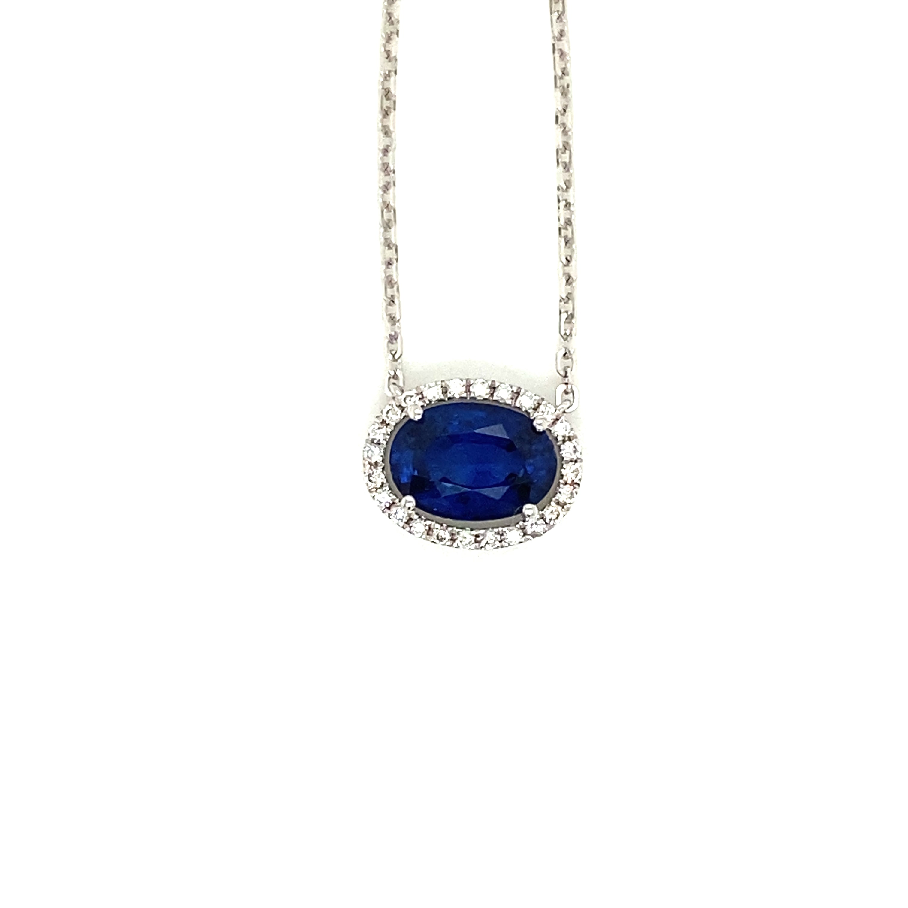 2.29 Carat Oval-Cut Vivid Blue Sapphire and White Diamond Pendant Necklace