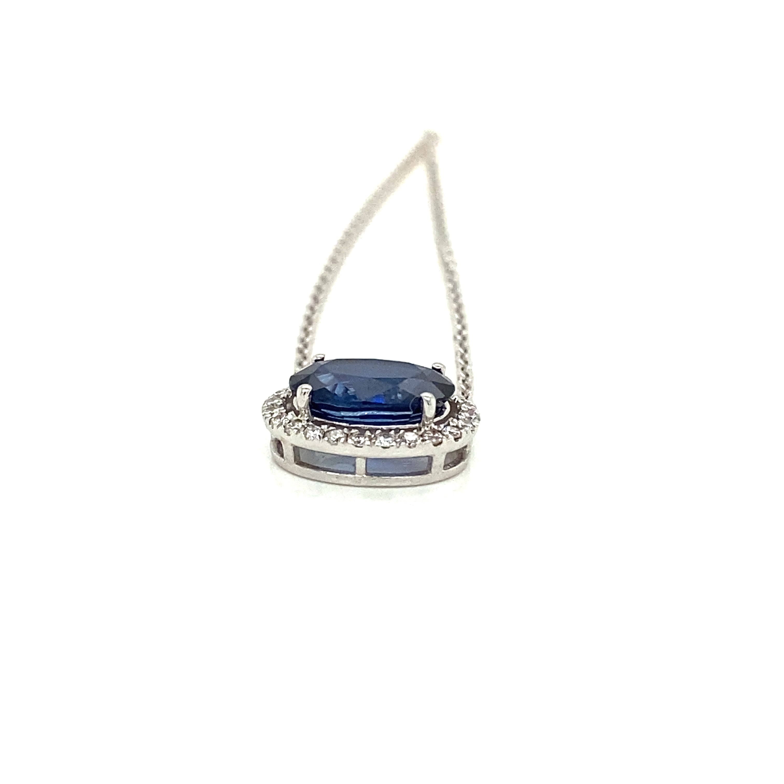2.29 Carat Oval-Cut Vivid Blue Sapphire and White Diamond Pendant Necklace